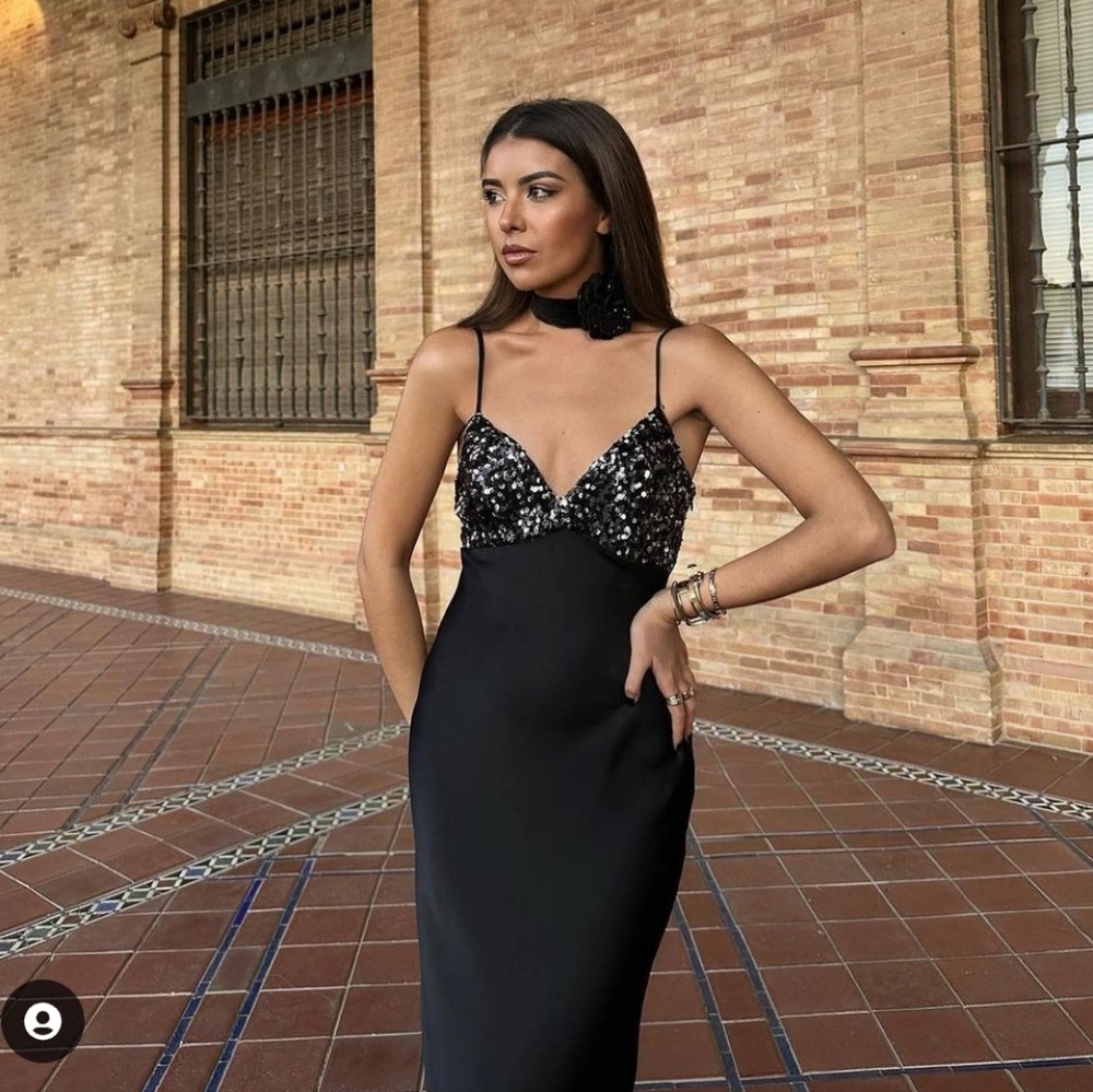 BNWT! Zara slip sequin dress black